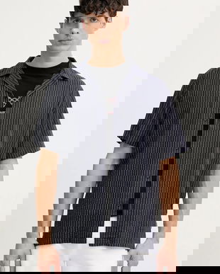 Lindbergh cămașă din amestec de in bărbați, culoarea bleumarin, relaxed, 30-203595A