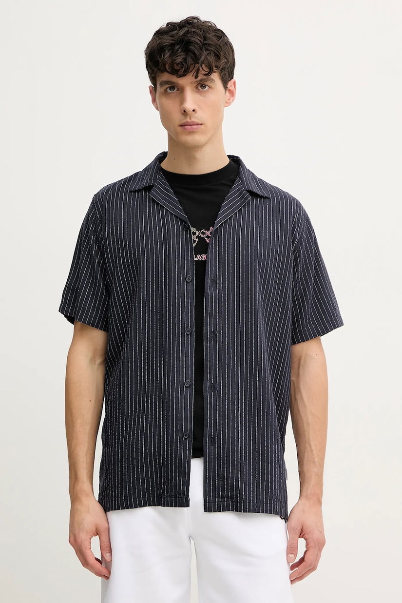 Lindbergh cămașă din amestec de in bărbați, culoarea bleumarin, relaxed, 30-203595A