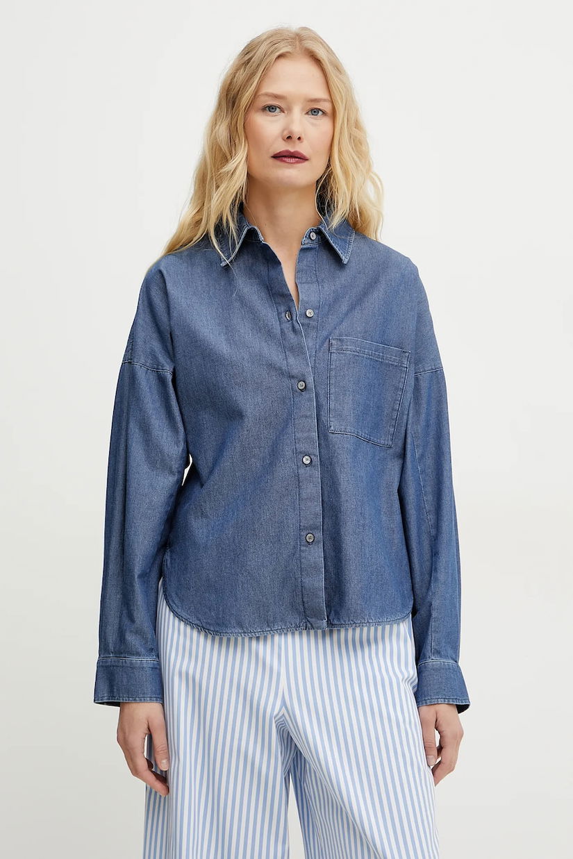 Weekend Max Mara cămașă femei, culoarea bleumarin, cu guler clasic, relaxed, 2515111152600