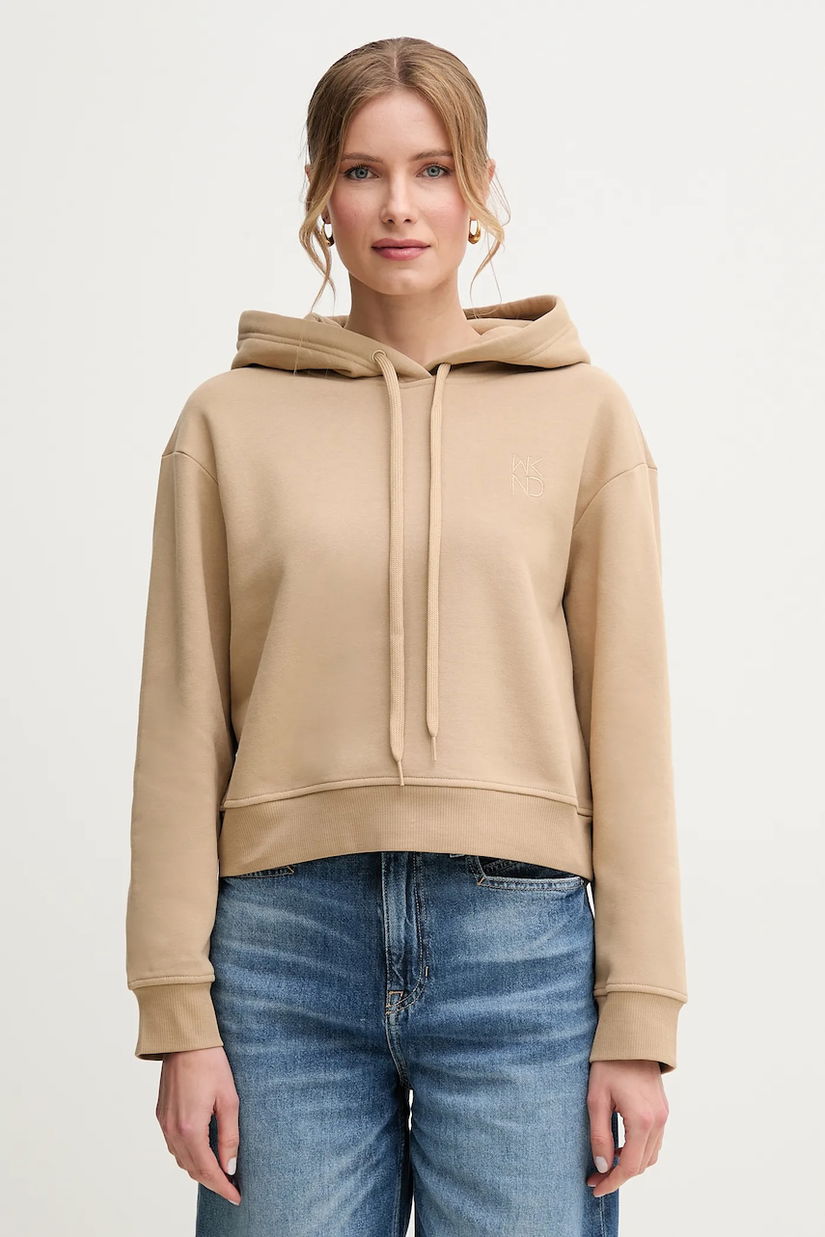 Weekend Max Mara hanorac de bumbac femei, culoarea bej, cu glugă, uni, 2515921011600