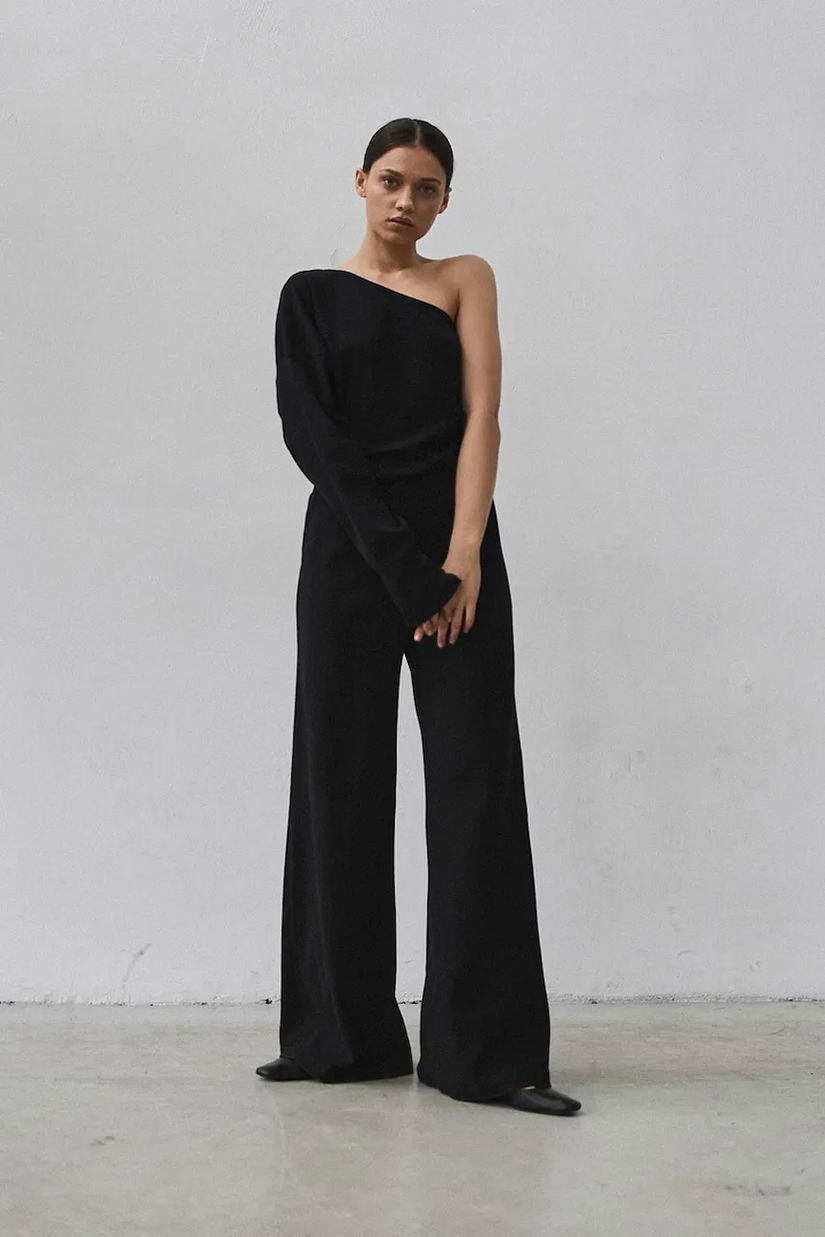 MUUV. pantaloni de trening cu amestec de lână SURI culoarea negru, uni