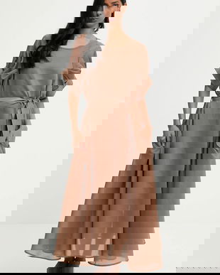 Answear.LAB rochie culoarea maro, maxi, evazati