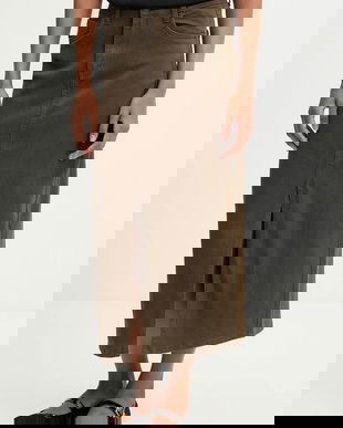 Answear.LAB fusta jeans culoarea verde, midi, drept