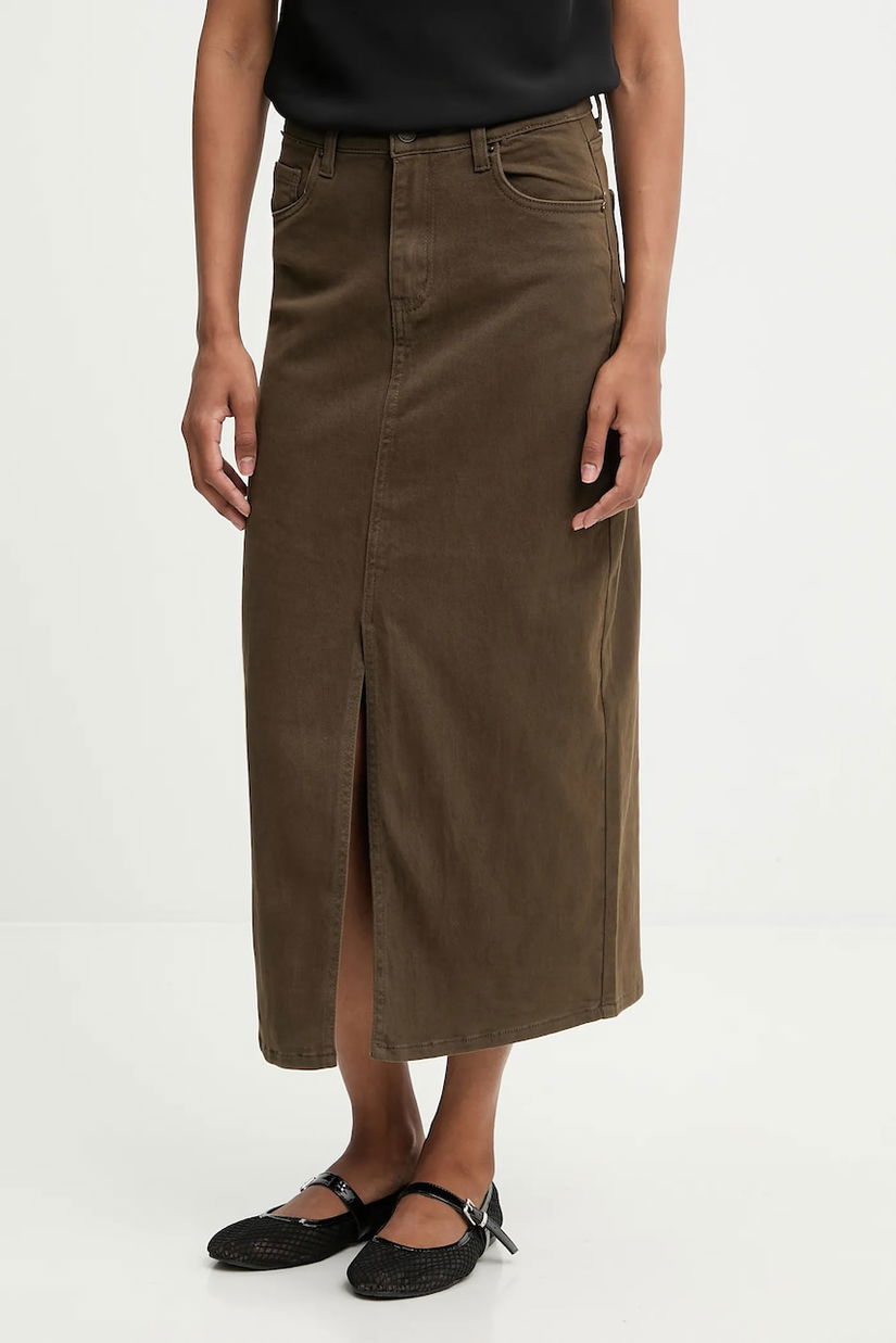 Answear.LAB fusta jeans culoarea verde, midi, drept