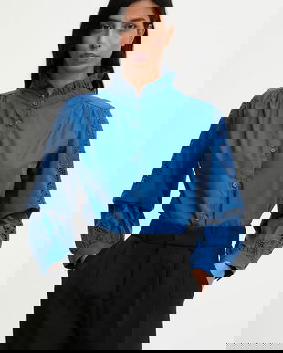 Answear.LAB camasa din bumbac culoarea albastru marin, cu guler stand-up, regular