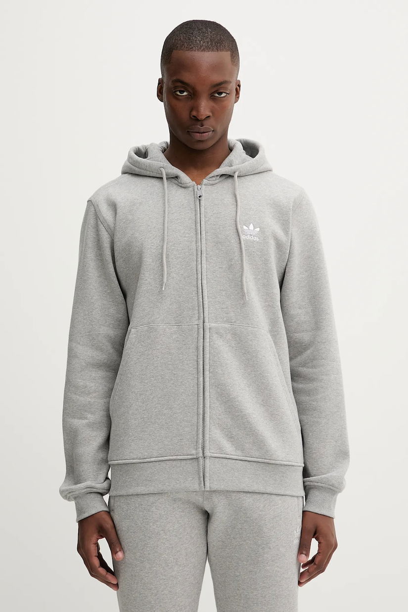 adidas Originals bluză Essentials culoarea gri, cu glugă, melanj, JY6167