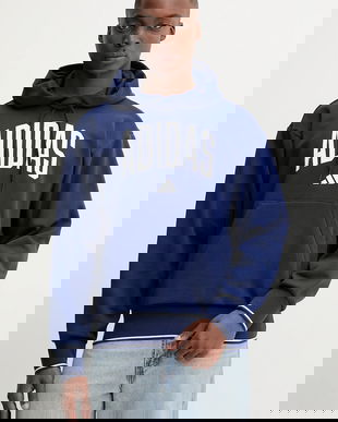 adidas bluză Collegiate culoarea bleumarin, cu glugă, cu imprimeu, KC3874