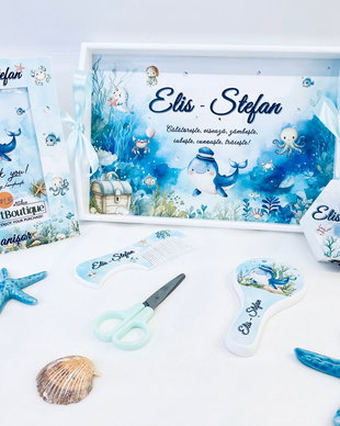 Set aniversar personalizat 1 anisor - Under the sea - Tavita mot si accesorii
