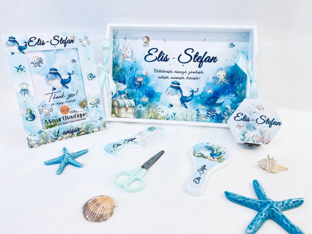 Set aniversar personalizat 1 anisor - Under the sea - Tavita mot si accesorii