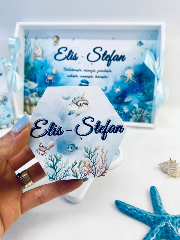 Set aniversar personalizat 1 anisor - Under the sea - Tavita mot si accesorii