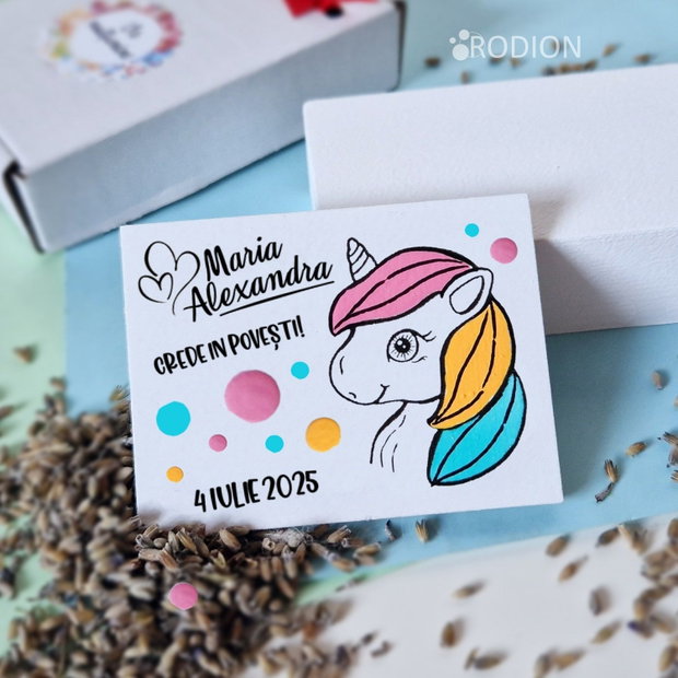 Marturii botez unicorn pictate manual personalizate cu nume