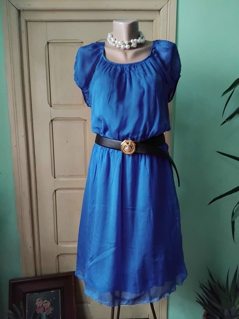 Rochie din matase naturala albastra