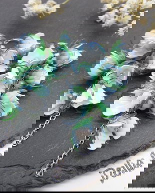 Cercei statement handmade unicat - PET-uri (plastic) reciclate - flori (cod1263)