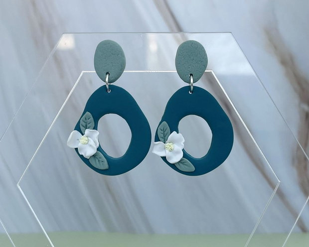 Cercei din lut polimeric TEAL BLOSSOM #C0171