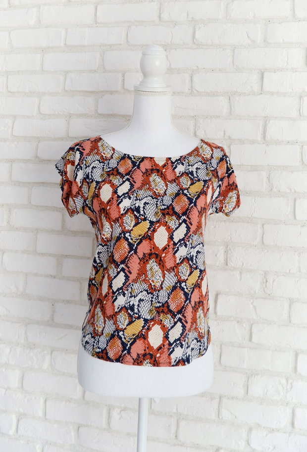 Bluza Vaporoasa Print Sarpe Caramiziu cu Bleumarin
