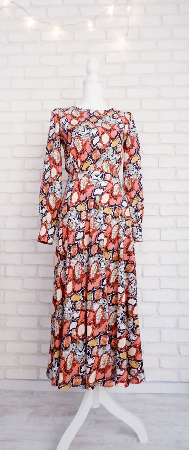 Bluza Vaporoasa Print Sarpe Caramiziu cu Bleumarin