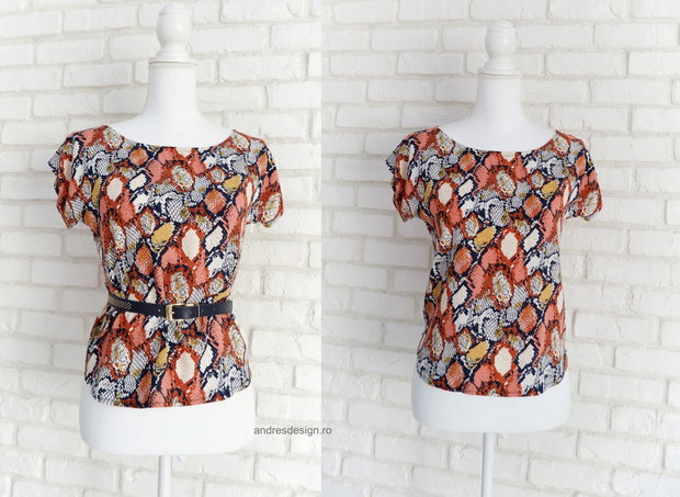 Bluza Vaporoasa Print Sarpe Caramiziu cu Bleumarin