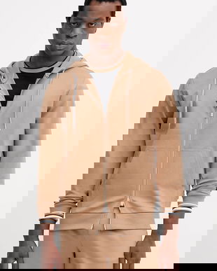 BOSS bluză culoarea bej, cu glugă, uni, 50543427