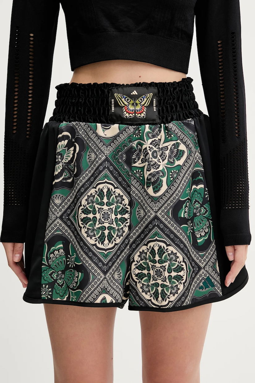 adidas pantaloni scurți x Farm Rio culoarea negru, cu imprimeu, high waist, JW4481