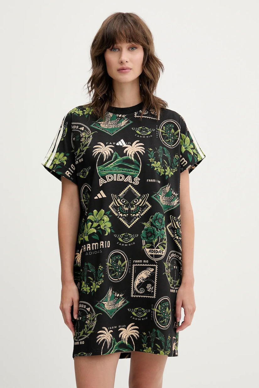 adidas rochie x Farm Rio culoarea negru, mini, oversize, JL7004