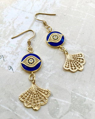 Cercei ochi albastri & inox gold cristale zirconia