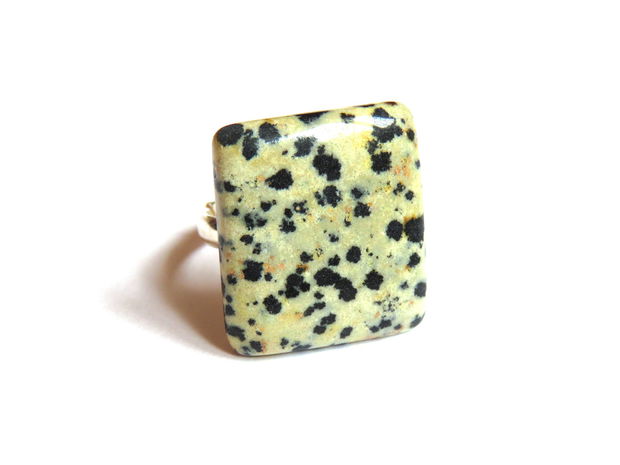 Inel Jasp dalmatian si Argint 925 - IN652 - Inel pietre semipretioase, inel patrat reglabil, cristale vindecatoare, inel cadou, bijuterii cadou, cadou sotie, cadou romantic