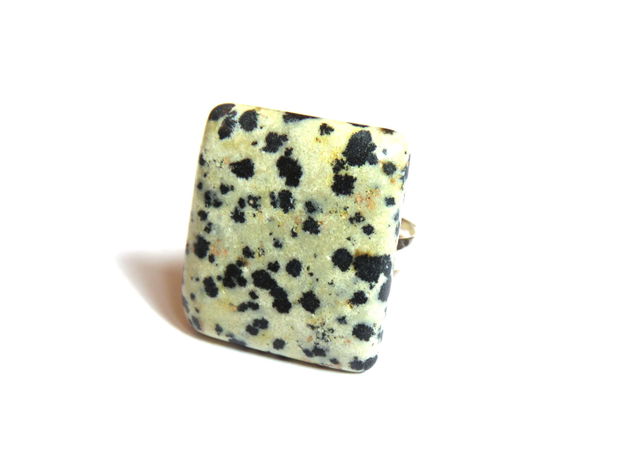 Inel Jasp dalmatian si Argint 925 - IN652 - Inel pietre semipretioase, inel patrat reglabil, cristale vindecatoare, inel cadou, bijuterii cadou, cadou sotie, cadou romantic