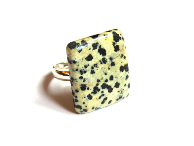 Inel Jasp dalmatian si Argint 925 - IN652 - Inel pietre semipretioase, inel patrat reglabil, cristale vindecatoare, inel cadou, bijuterii cadou, cadou sotie, cadou romantic
