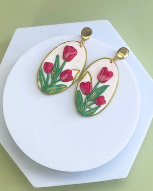 Cercei din lut polimeric RED TULIPS #C0028