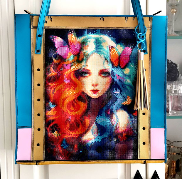 Geanta piele naturala*Tote bag*Diamond Painting*Girl in Wonderland