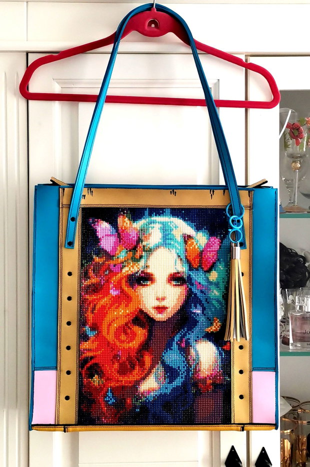 Geanta piele naturala*Tote bag*Diamond Painting*Girl in Wonderland