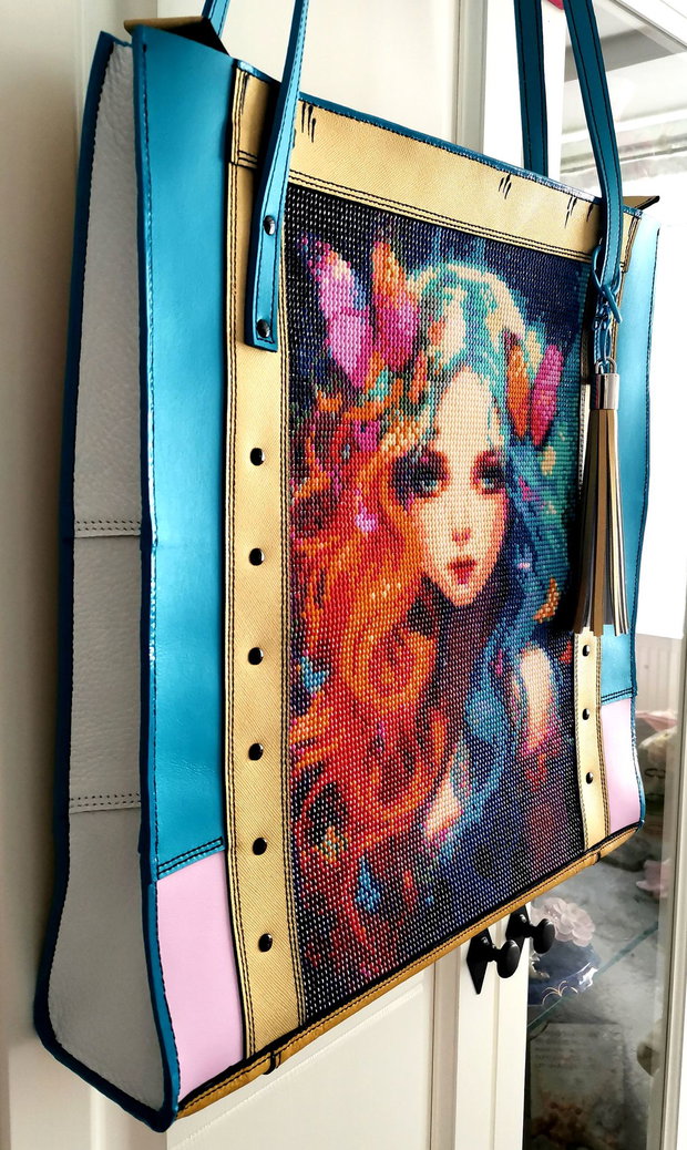 Geanta piele naturala*Tote bag*Diamond Painting*Girl in Wonderland