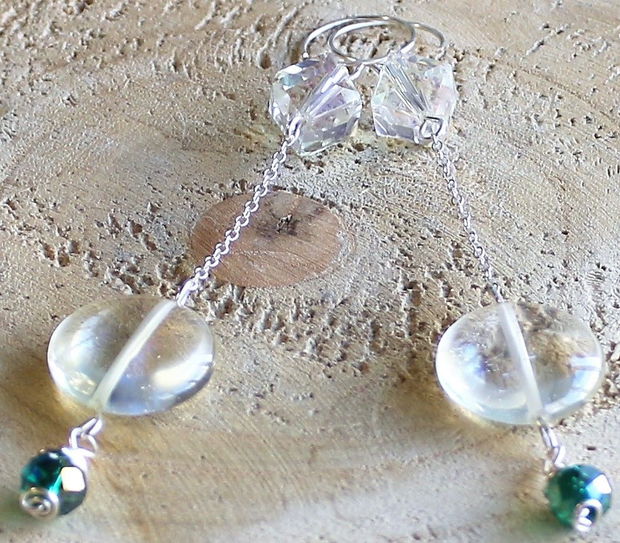 Cercei handmade cu cristale si rondele de sticla