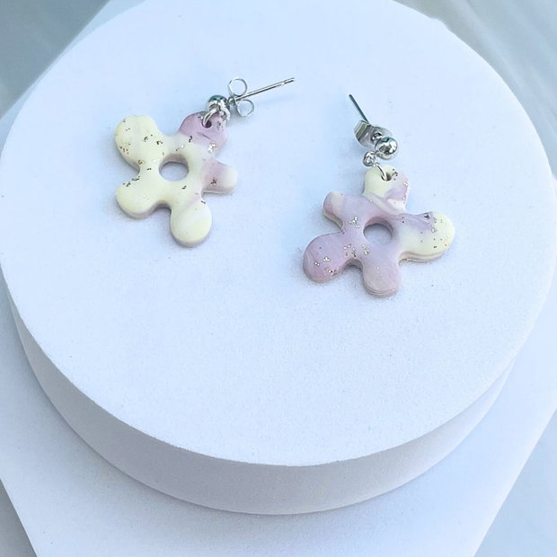 Cercei din lut polimeric LAVENDER BLOOMDOT #C0061