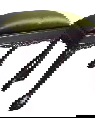 Scaunel toaleta din lemn masiv mahon cu tapiterie verde