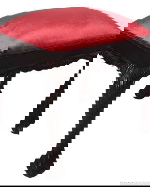 Scaunel toaleta din lemn masiv mahon cu tapiterie rosie