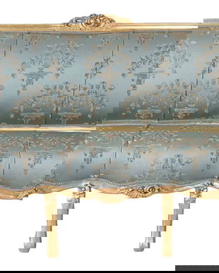 Sofa Maria Antoaneta din lemn auriu cu tapiterie bleu