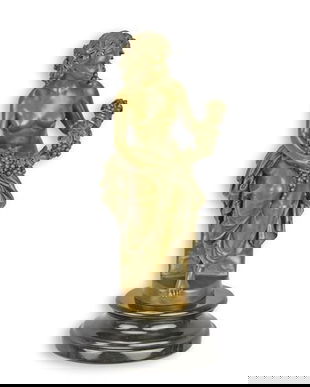 Bacanta-statueta din bronz cu un soclu din marmura