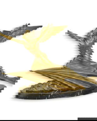 Aviatorul-statueta Art Deco din bronz cu un soclu marmura