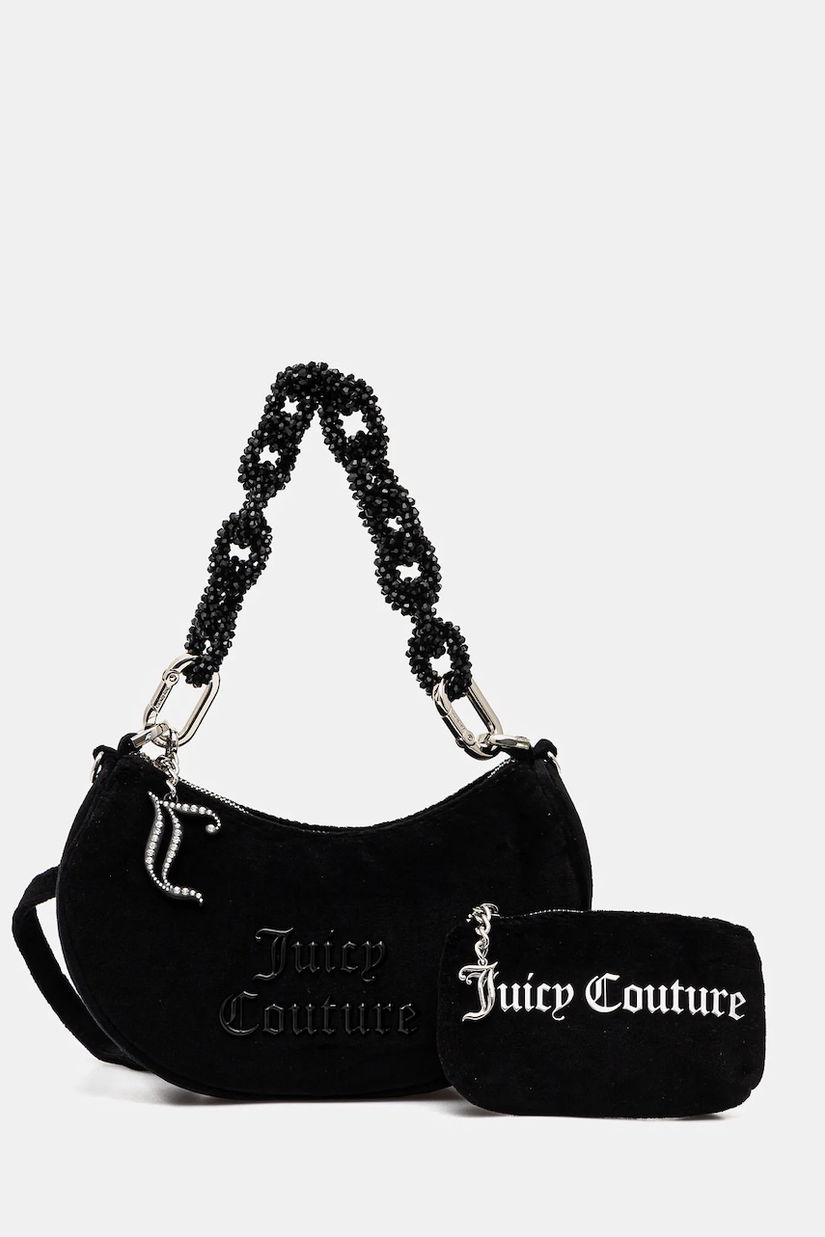 Juicy Couture geantă de mână din catifea BLOSSOM RHINESTONE CHAIN culoarea negru, BEJL58834WCO