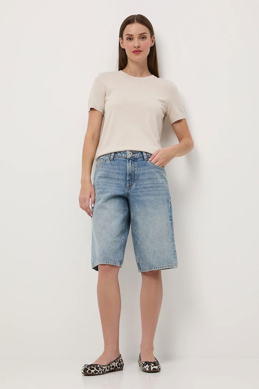 Medicine pantaloni scurți din bumbac uni, high waist