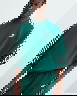 adidas Originals bluză Oversize Crew culoarea verde, cu imprimeu, KA0467