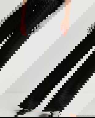 BOSS pantaloni culoarea negru, lat, high waist, 50541835