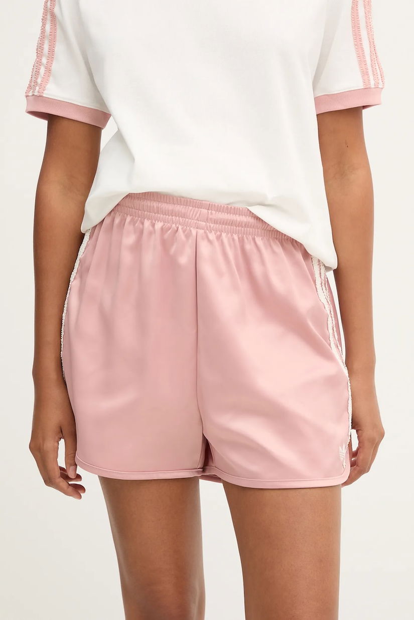 adidas Originals pantaloni scurți Ruffle Shorts culoarea roz, cu imprimeu, high waist, KC8818