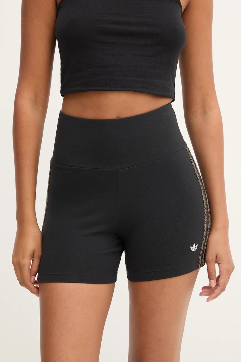 adidas Originals pantaloni scurți Booty Short culoarea negru, cu imprimeu, high waist, JW7305