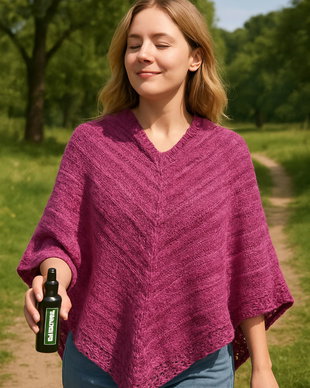 Poncho capa cu lana tricotat manual roz pink