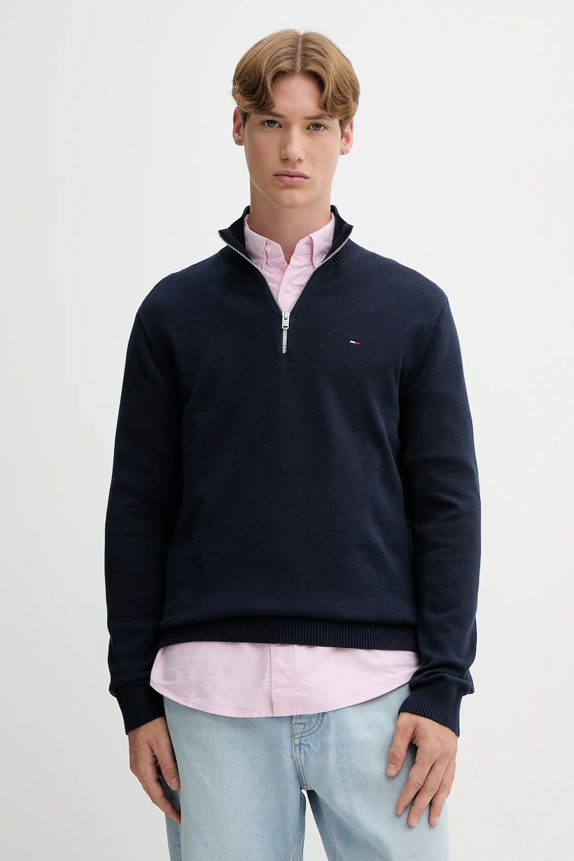 Tommy Jeans pulover de bumbac culoarea bleumarin, light, cu turtleneck, DM0DM21654