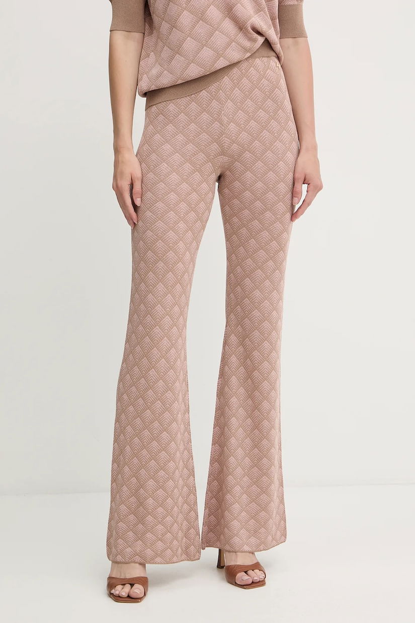 Silvian Heach pantaloni din amestec de in ARIS culoarea roz, evazați, high waist, GPA25201PA
