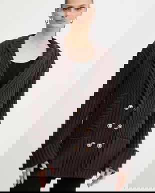 Silvian Heach cardigan din amestec de lână DURMAZ culoarea maro, călduros, GPA25291GC