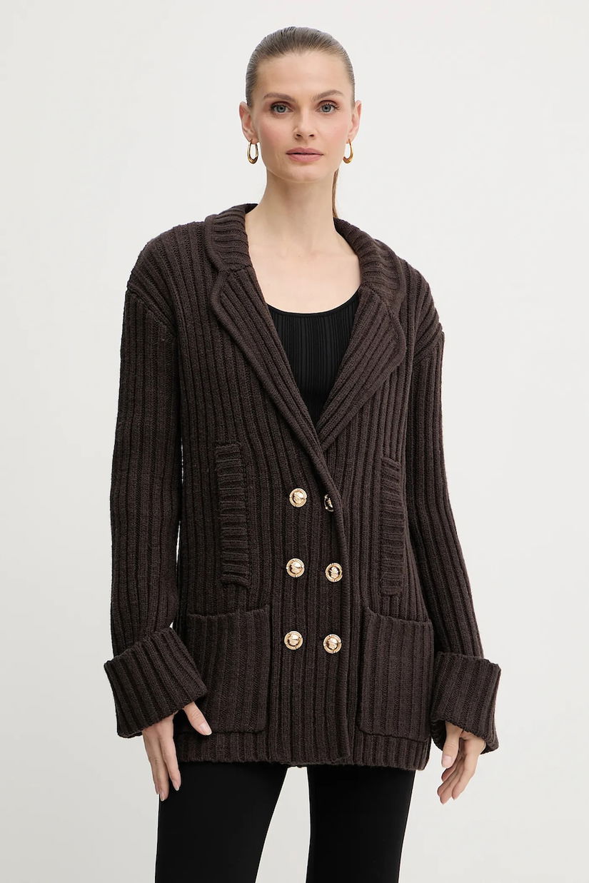 Silvian Heach cardigan din amestec de lână DURMAZ culoarea maro, călduros, GPA25291GC